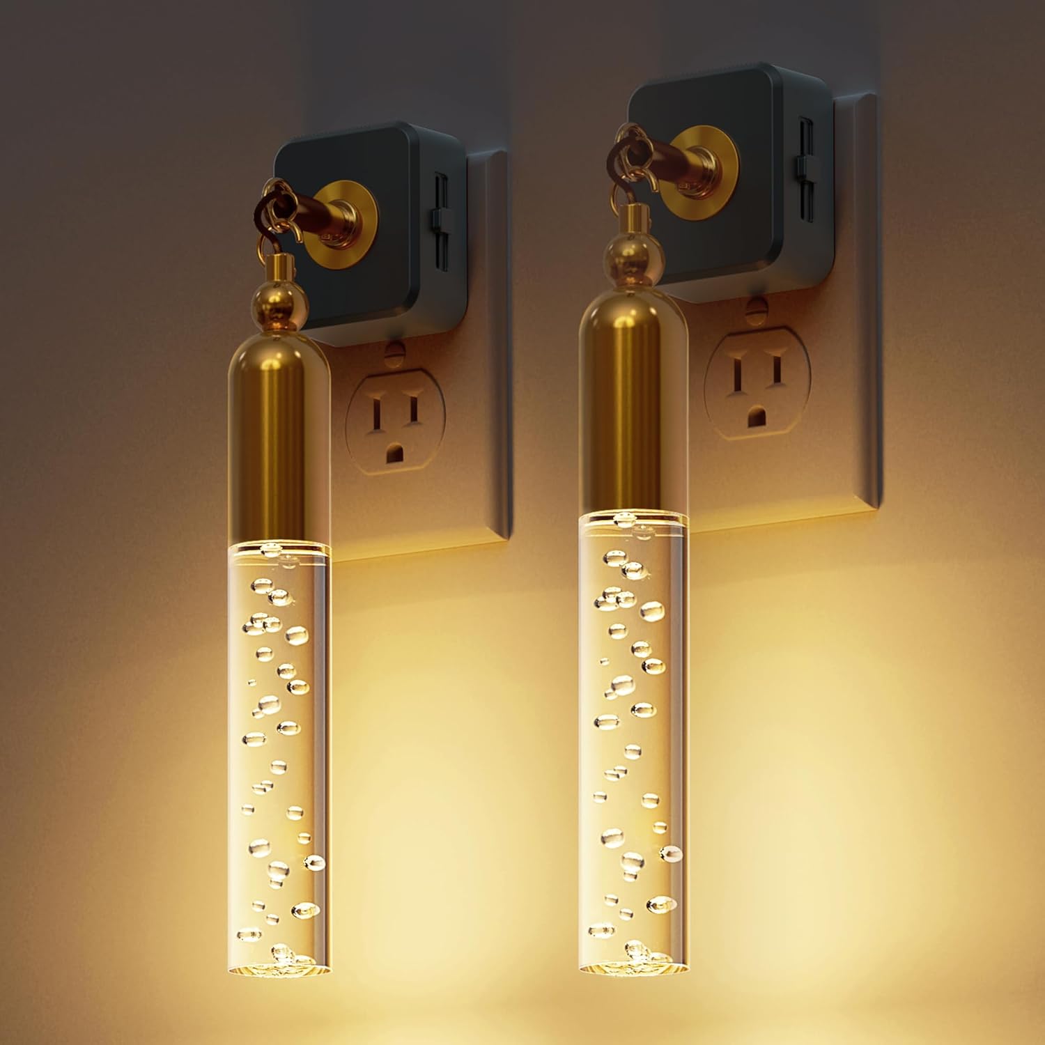Night Light Bubble Acrylic Rod, 1W Dimmable, Hanging Style, 2-Pack, Plug-in Dusk to Dawn