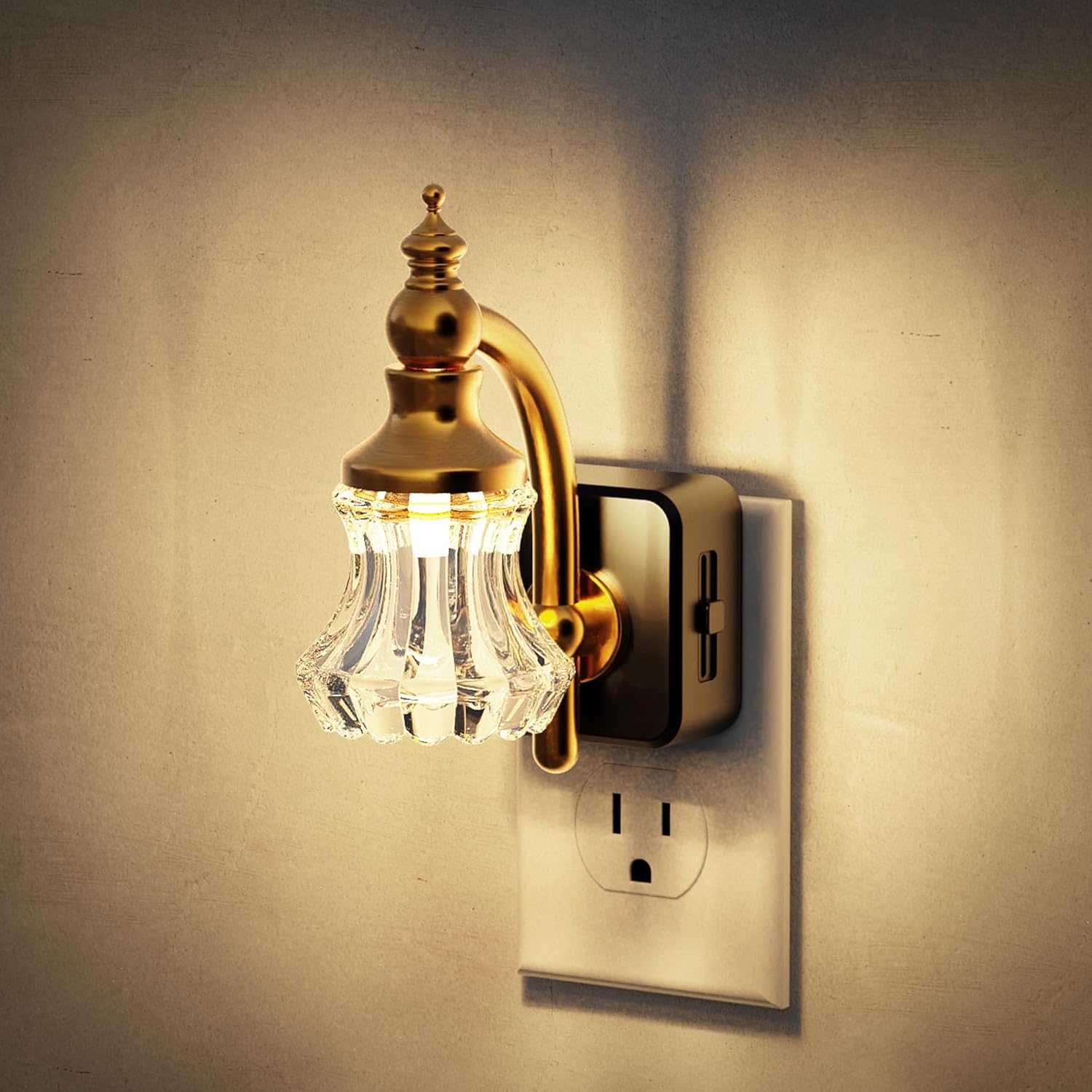 Night Light Textured Glass, 1W Dimmable, J-Shape, Plug-in Dusk to Dawn