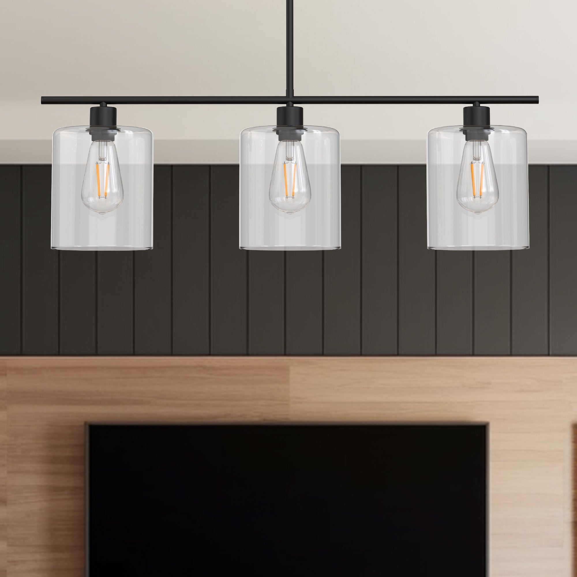 LOHAS LED 3-Light 31 in. Black Industrial Linear Pendant Light with Clear Glass Shades for Dining Room Foyer Kitchen Island