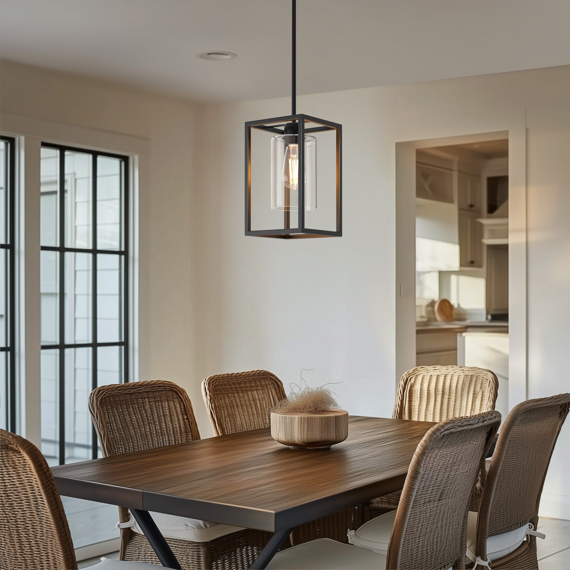 LOHAS LED 复古单灯经典美式黑色吊灯，金属框架，玻璃灯罩，E26灯头，适用于餐厅和厨房