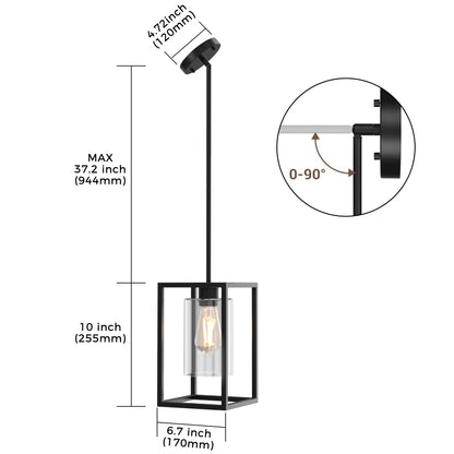 LOHAS LED Vintage 1-Light Classic American Black Pendant Light with Metal Frame and Glass Shade E26 for Dining Room and Kitchen