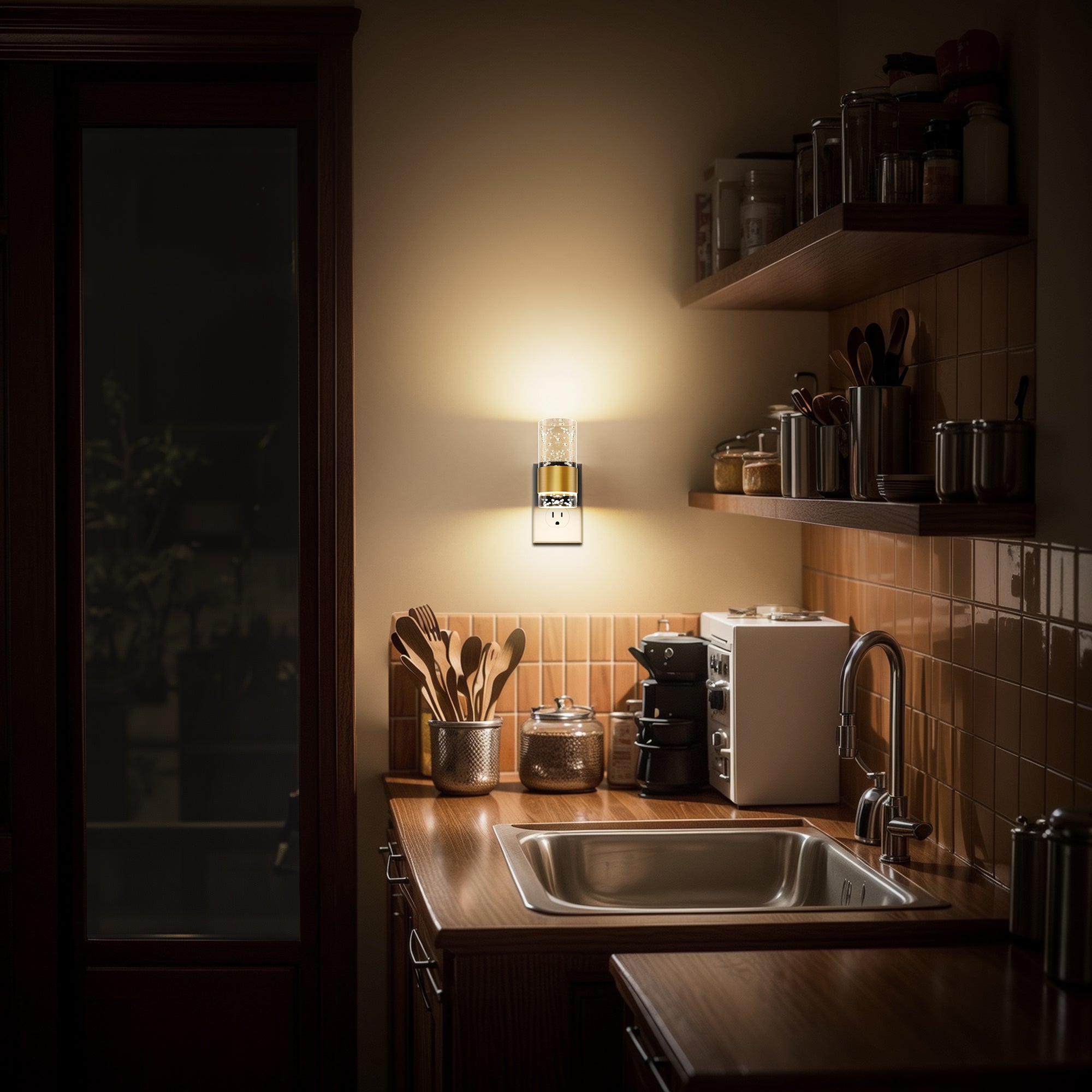 LOHASLED 夜灯，从黄昏到黎明自动亮起，可调光，2 件装，气泡亚克力设计