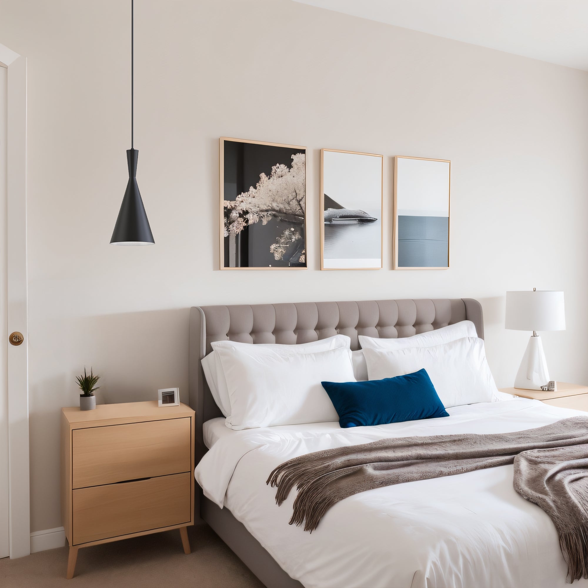 LOHAS LED黑色锥形吊灯，三角形金属灯罩，E26灯座，不含灯泡