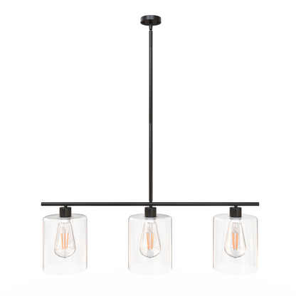 LOHAS LED 3-Light 31 in. Black Industrial Linear Pendant Light with Clear Glass Shades for Dining Room Foyer Kitchen Island